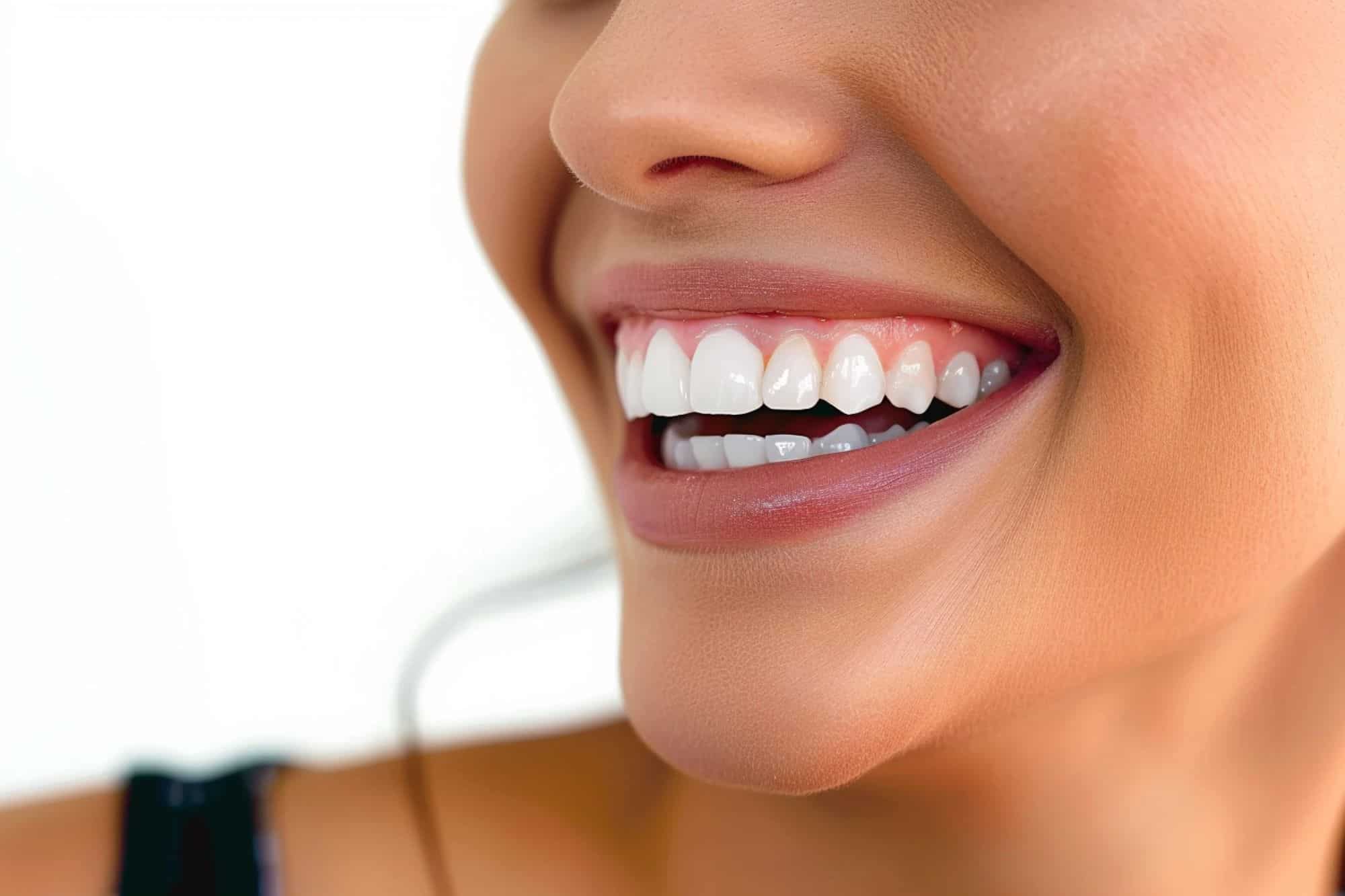 Close up of a beautiful woman smiling with healthy white teeth
